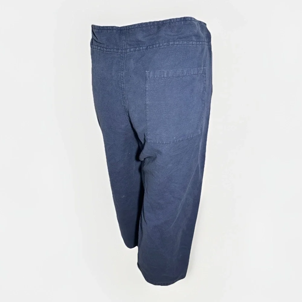 NSF Navy Blue Paperbag Waist Cropped Linen Blend Wide Legs Pants Size S/M New